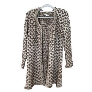 Olyss Women's Long Cardigan Open Front Sweater Print/Textured Browns Size Large